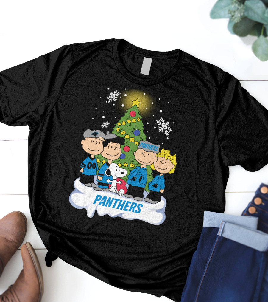 Panthers Snoopy Christmas Peanuts Characters T-Shirt