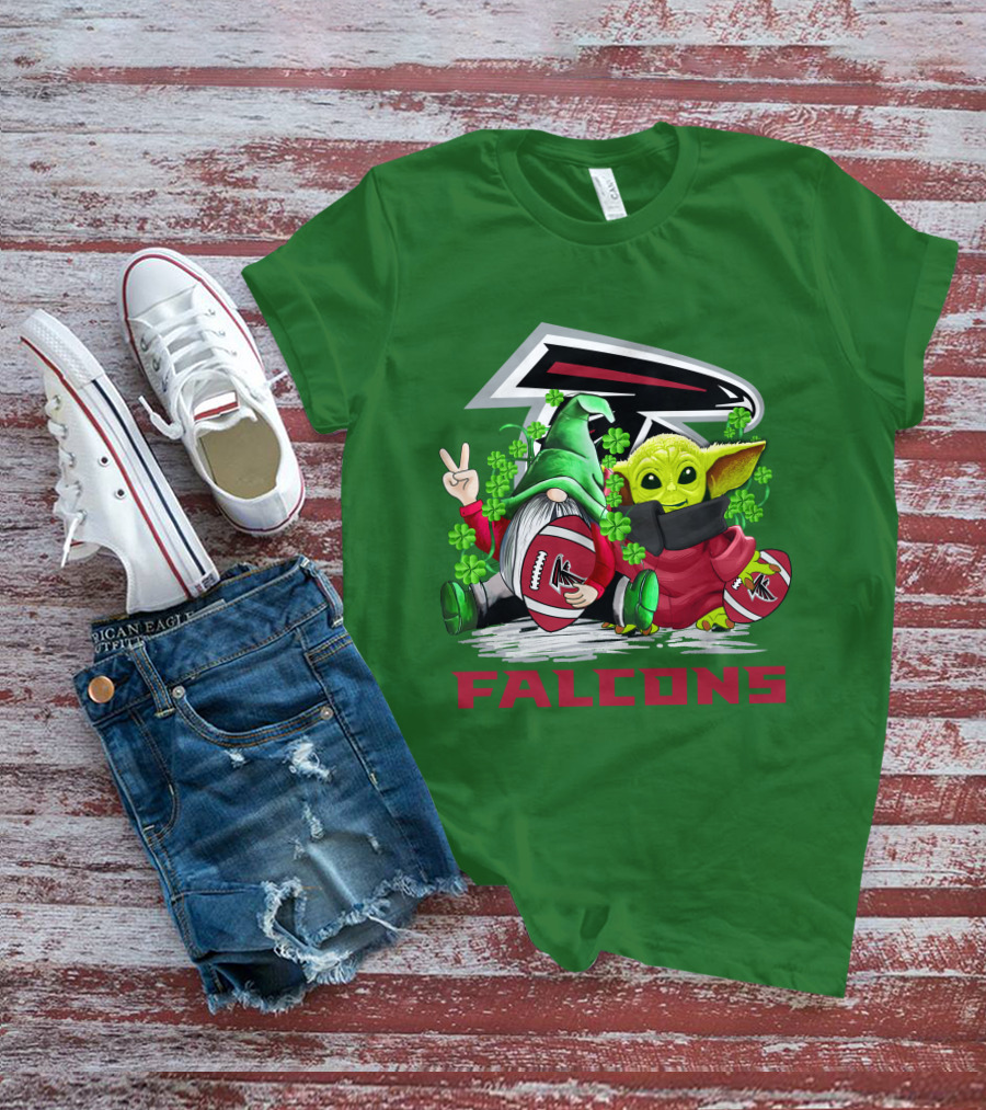 Atlanta Falcons St. Patrick's Day Football Gnome And Baby Alien T-Shirt