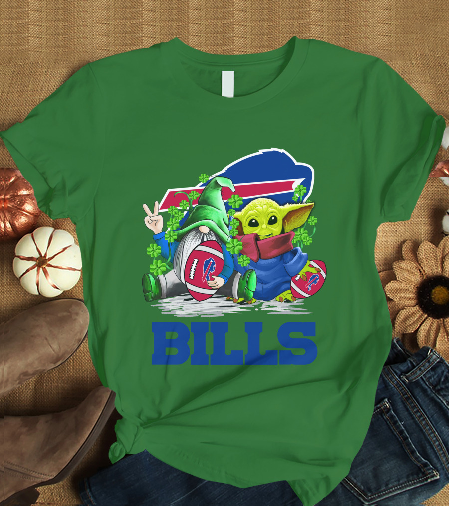 Buffalo Bills St. Patrick's Day Football With Green Gnome And Child Figure T-Shirt