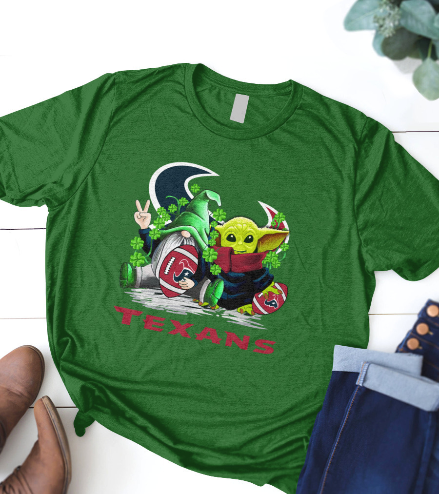 Houston Texans Football Patrick’s Day Clover Gnome And Alien T-Shirt