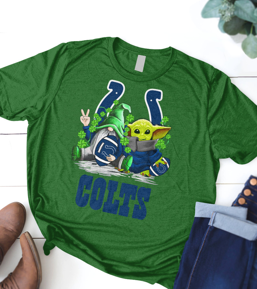 Colts St. Patrick's Day Gnome And Baby Alien Football With Clover T-Shirt