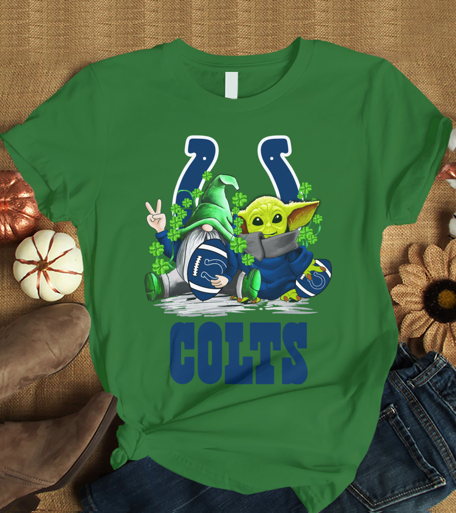Colts St. Patrick's Day Gnome And Baby Alien Football With Clover T-Shirt