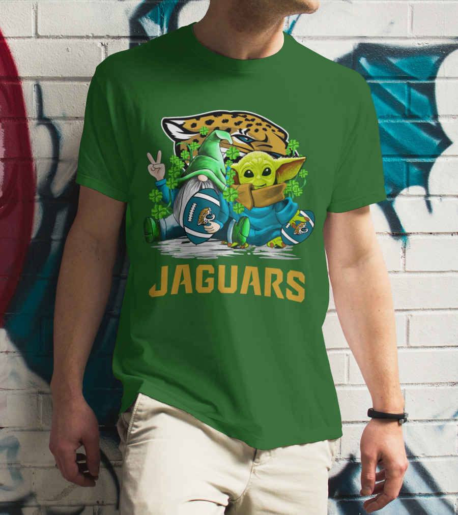 Jacksonville Jaguars St. Patrick's Day Gnome And Baby Alien Football With Shamrocks T-Shirt