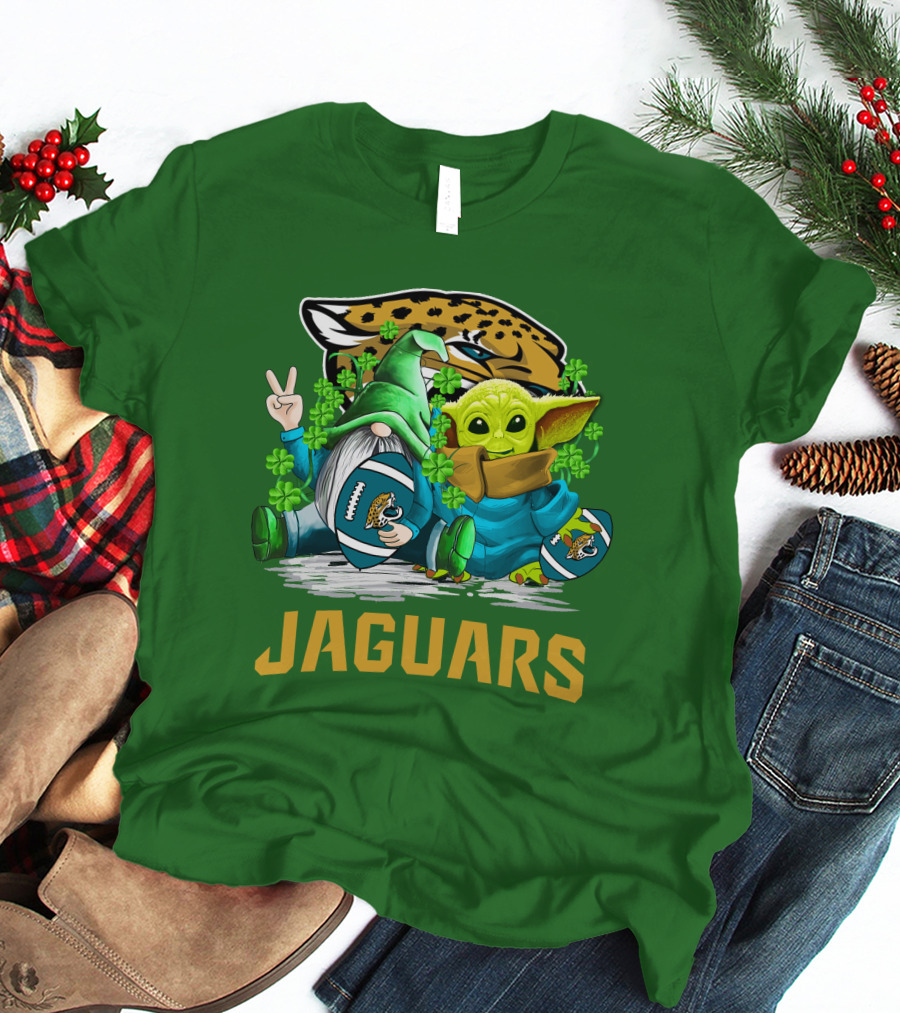 Jacksonville Jaguars St. Patrick's Day Gnome And Baby Alien Football With Shamrocks T-Shirt