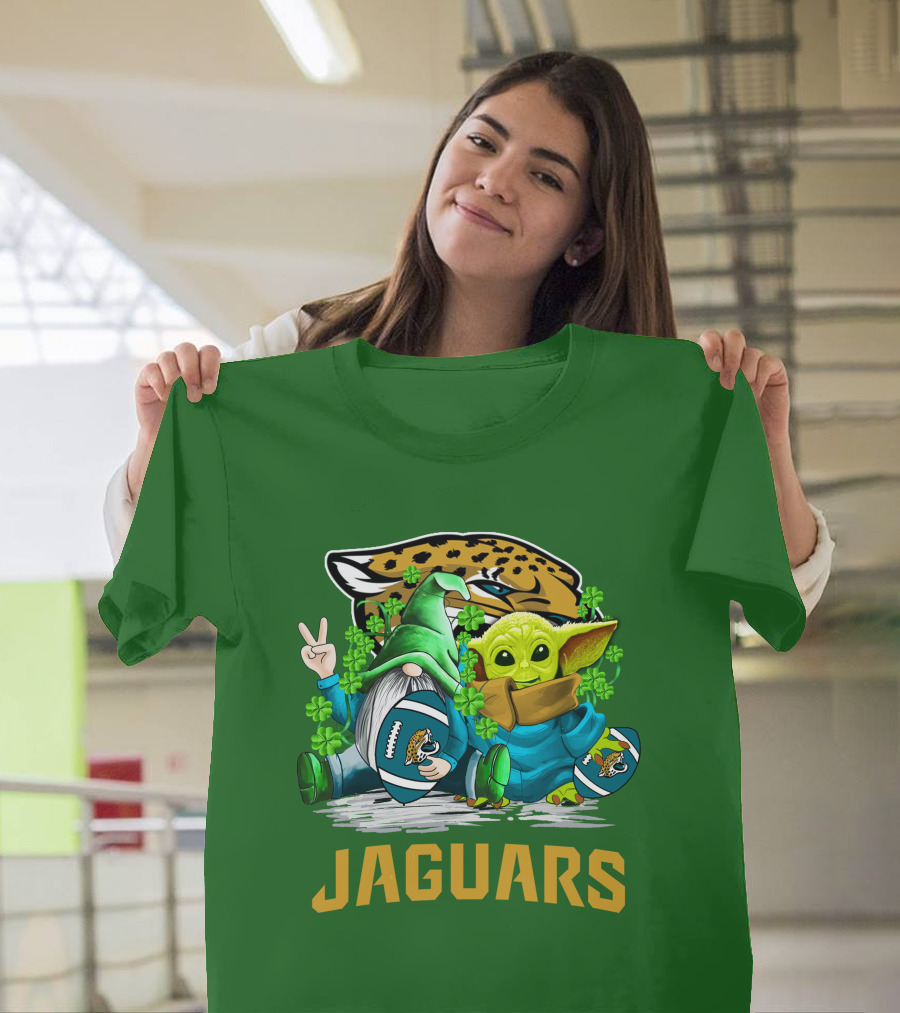 Jacksonville Jaguars St. Patrick's Day Gnome And Baby Alien Football With Shamrocks T-Shirt