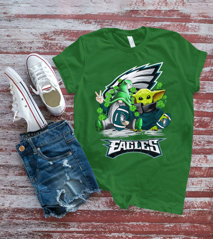 Philadelphia Eagles St. Patrick’s Day Football With Gnome And Baby Alien T-Shirt