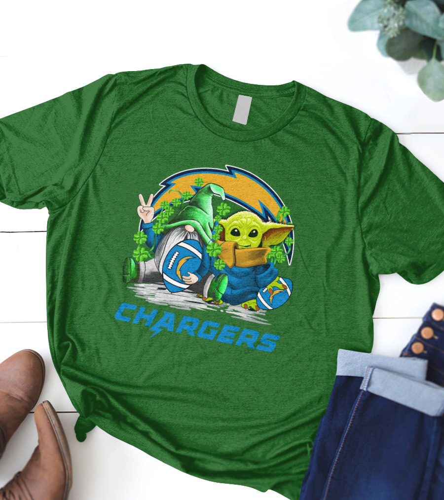 Los Angeles Chargers St. Patrick’s Day Football Gnome And Baby Alien T-Shirt