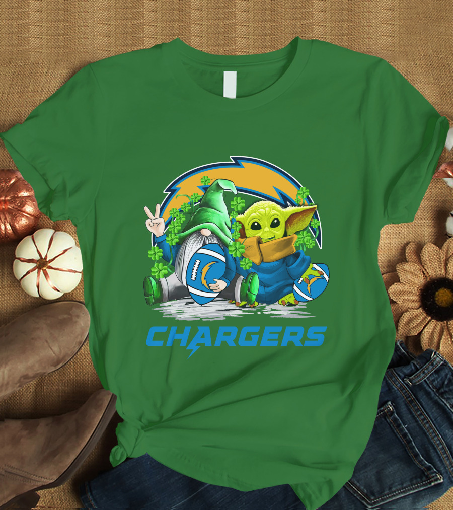 Los Angeles Chargers St. Patrick’s Day Football Gnome And Baby Alien T-Shirt