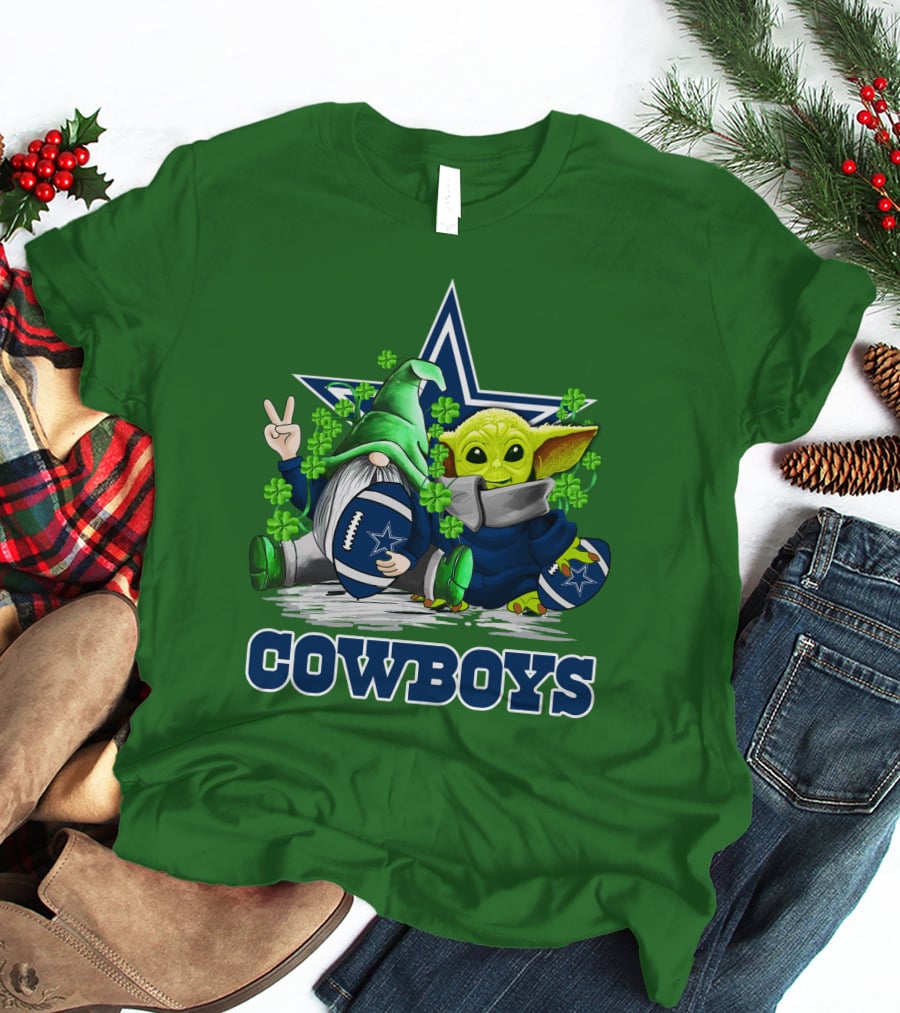 Cowboys Gnome Baby Yoda Football St. Patrick's Day T-Shirt