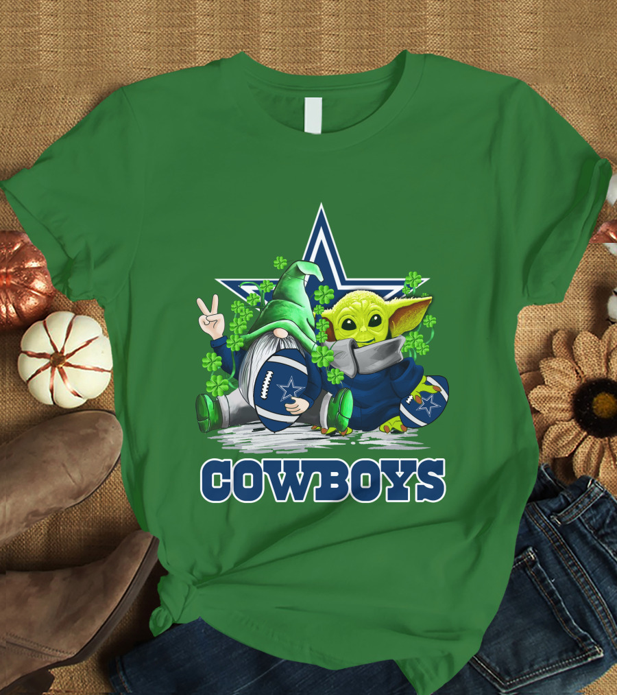 Cowboys Gnome Baby Yoda Football St. Patrick's Day T-Shirt