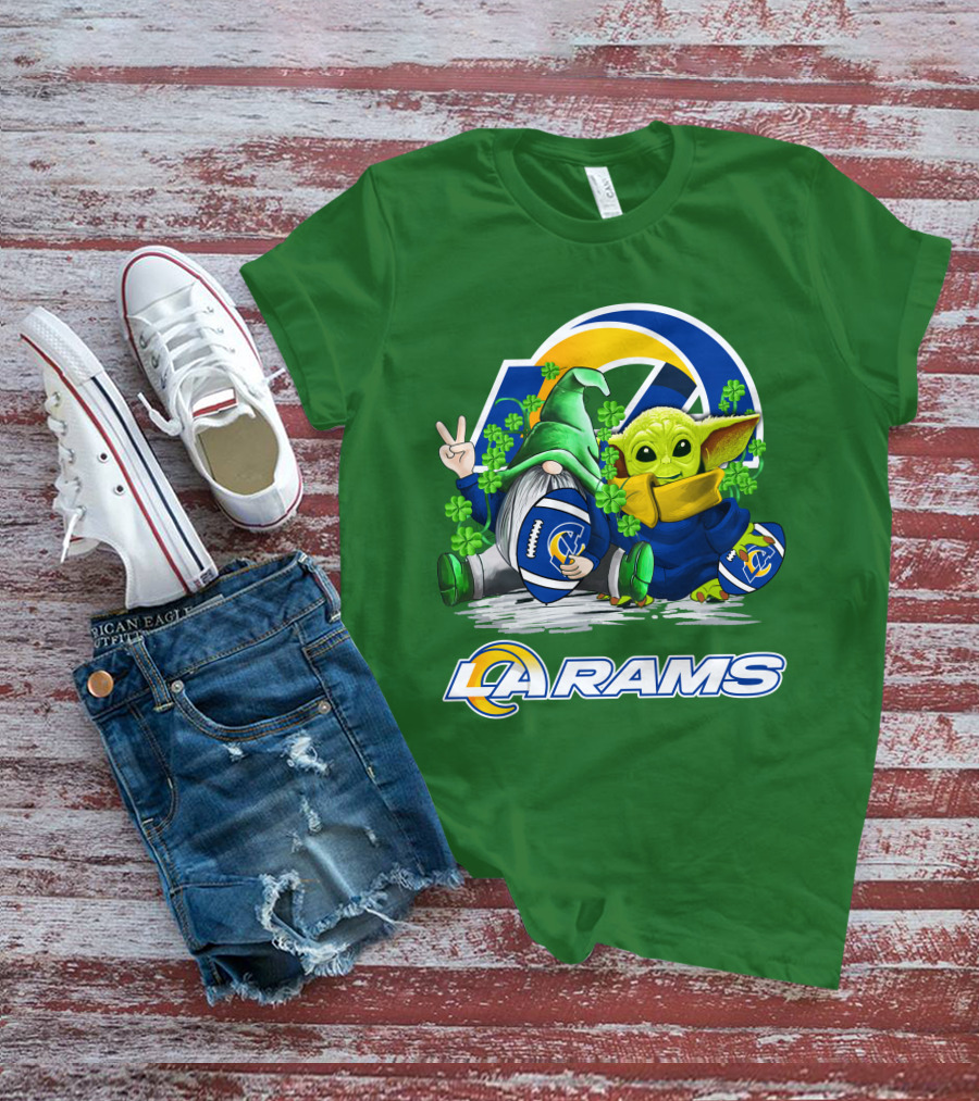 LA Rams Football St. Patrick's Day Gnome And Baby Alien T-Shirt