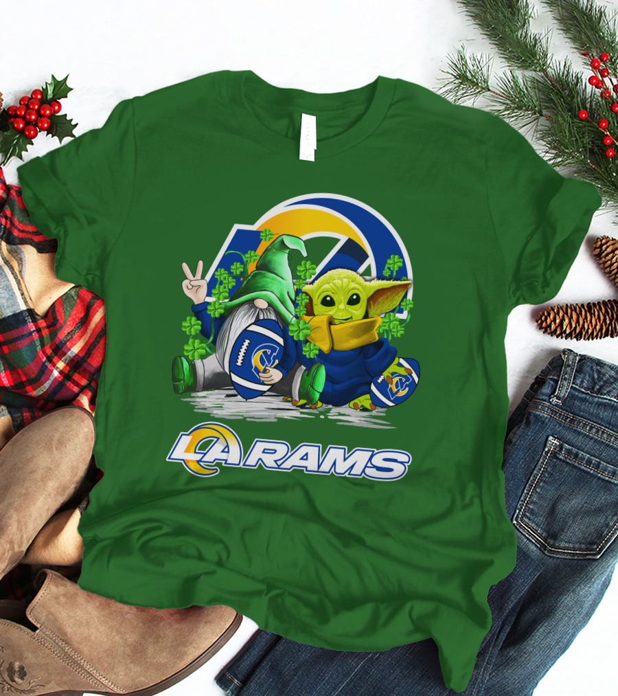 LA Rams Football St. Patrick's Day Gnome And Baby Alien T-Shirt