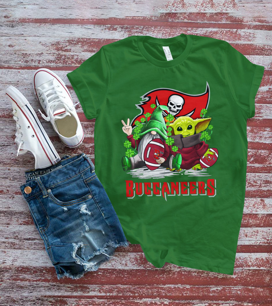 Buccaneers St. Patrick's Day With Gnome And Baby Alien Football T-Shirt