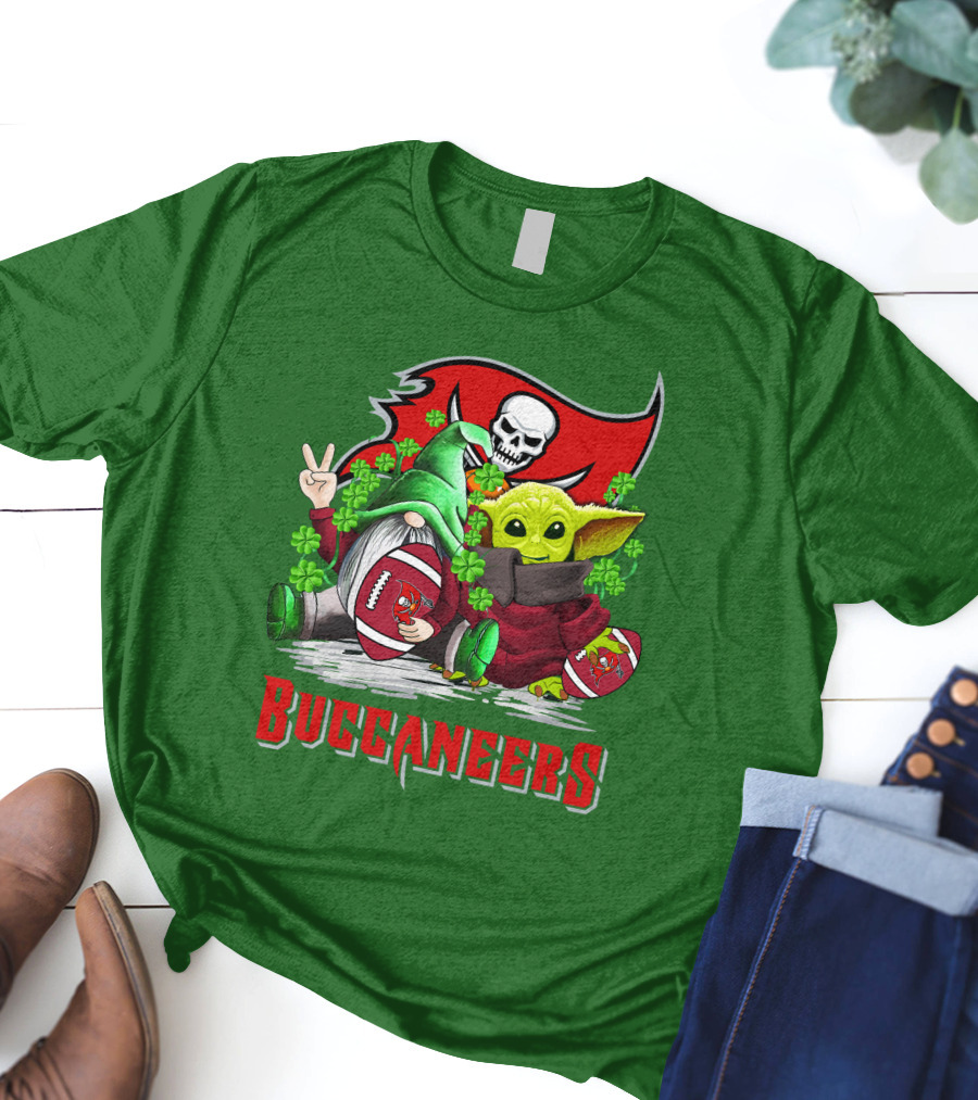 Buccaneers St. Patrick's Day With Gnome And Baby Alien Football T-Shirt