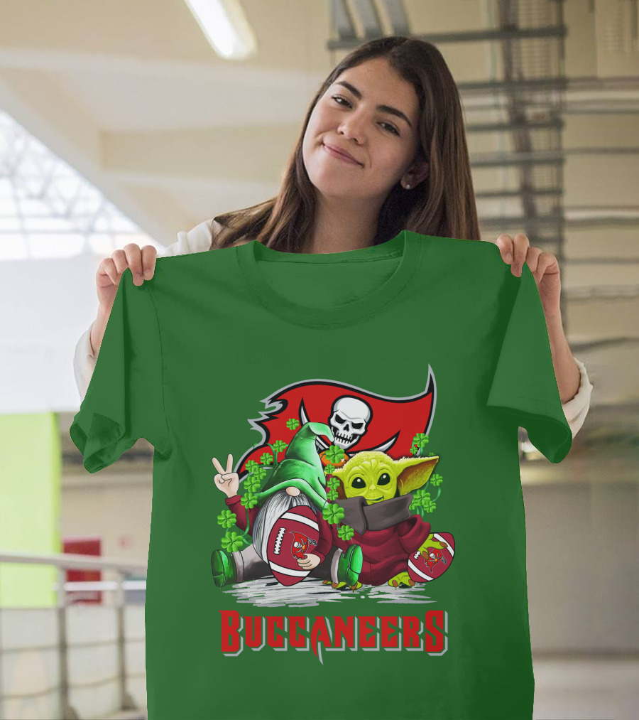 Buccaneers St. Patrick's Day With Gnome And Baby Alien Football T-Shirt