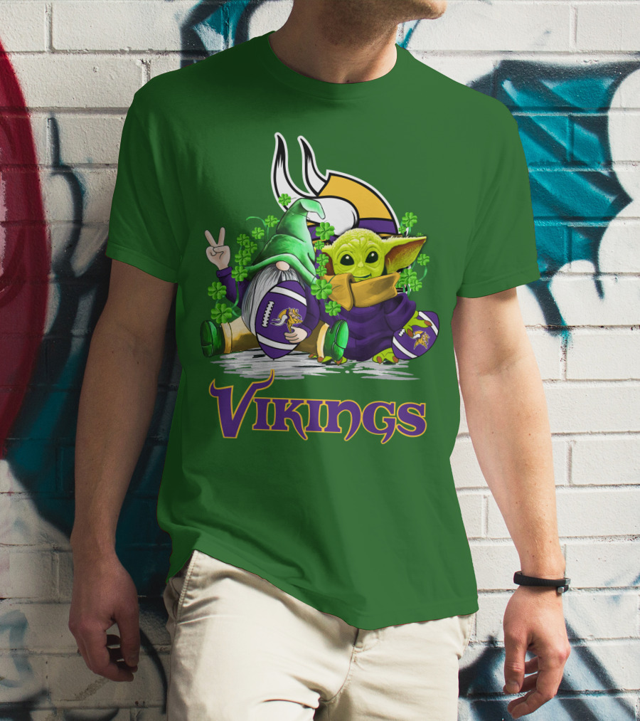 Vikings St. Patrick's Day Gnome And Green Alien With Football T-Shirt