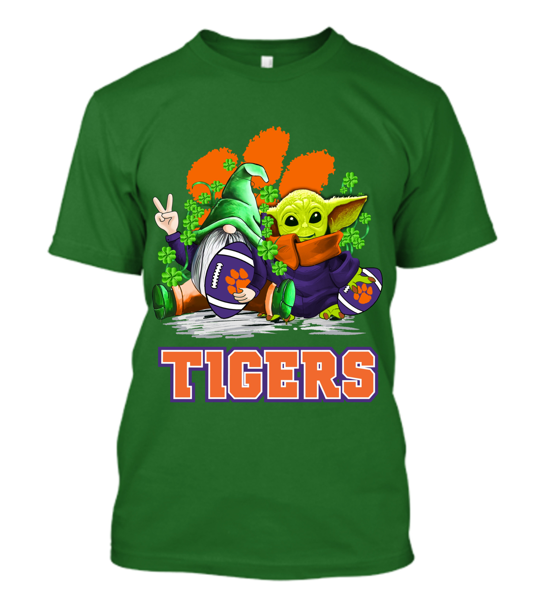 Clemson Tigers St. Patrick’s Day Football Gnome And Baby Yoda T-Shirt