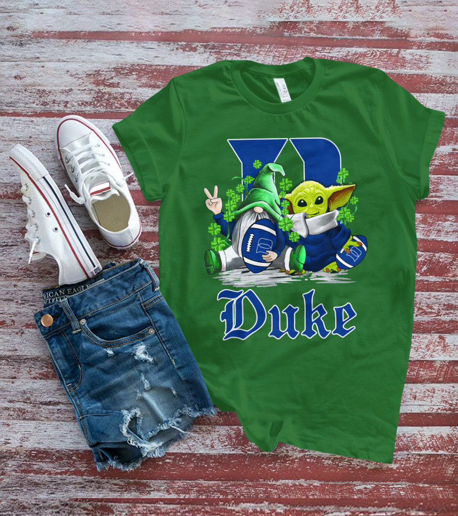 Duke Blue Devils Football St. Patrick's Day Gnome And Alien With Shamrocks T-Shirt