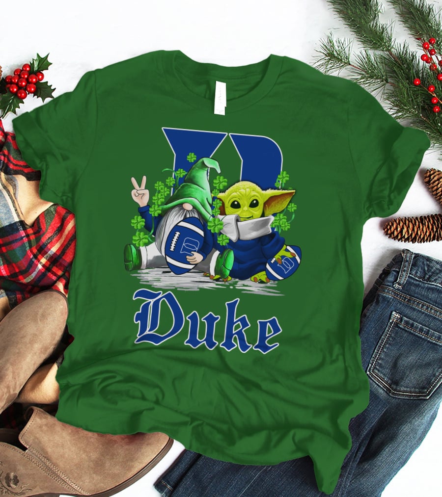 Duke Blue Devils Football St. Patrick's Day Gnome And Alien With Shamrocks T-Shirt