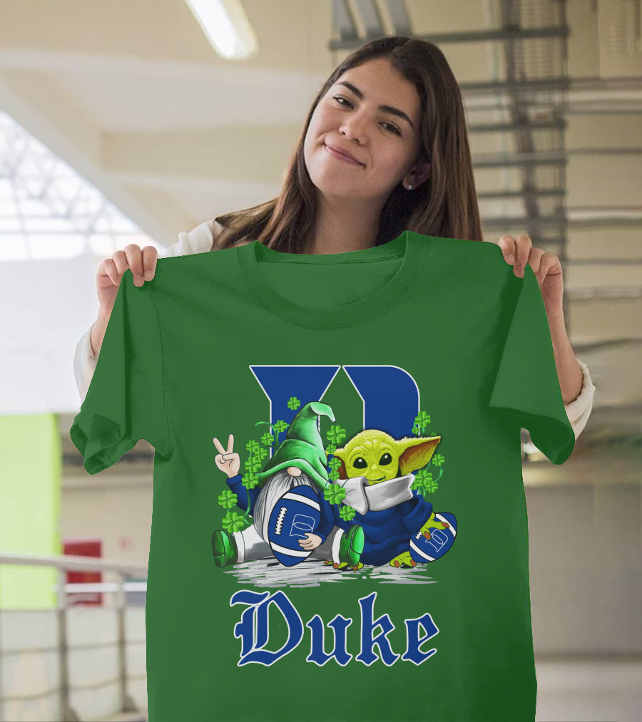 Duke Blue Devils Football St. Patrick's Day Gnome And Alien With Shamrocks T-Shirt