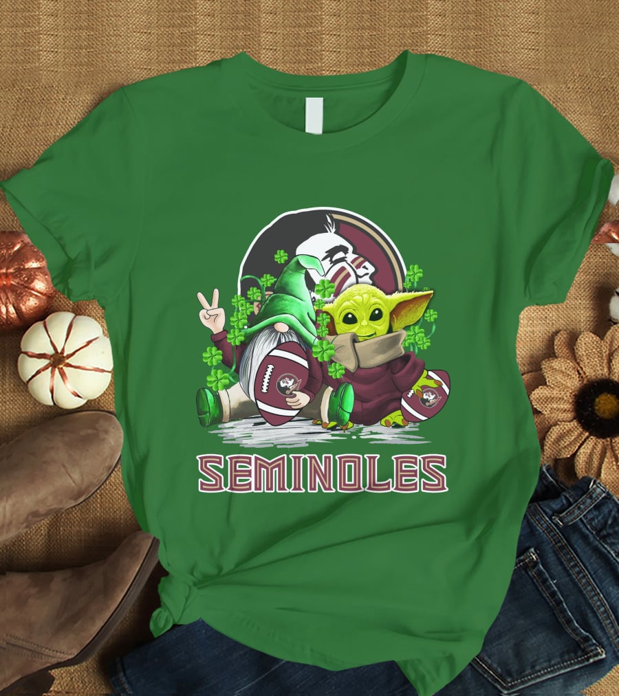Florida State Seminoles Football Happy Patrick's Day Cute Green Baby Yoda Gnome T-Shirt