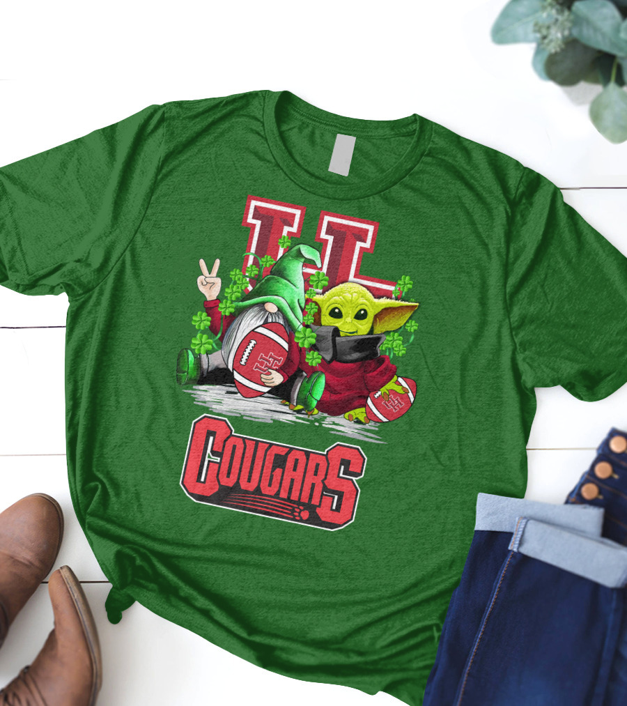 Houston Cougars St. Patrick's Day Football With Gnome And Green Character T-Shirt