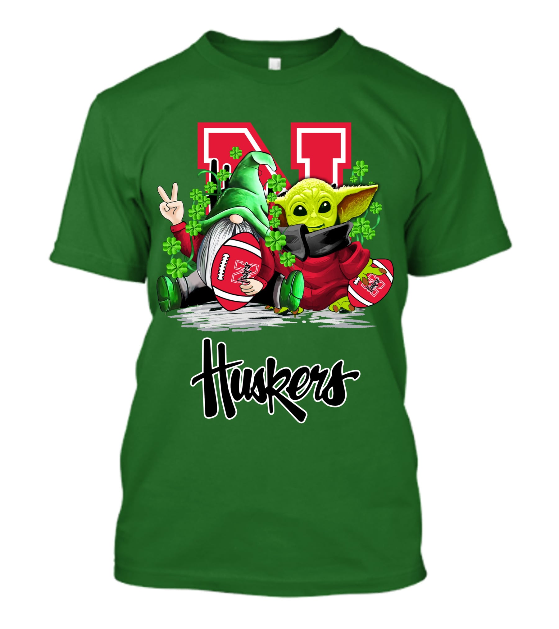 Huskers Nebraska Cornhuskers Football Saint Patrick's Day Green Character Football Image T-Shirt