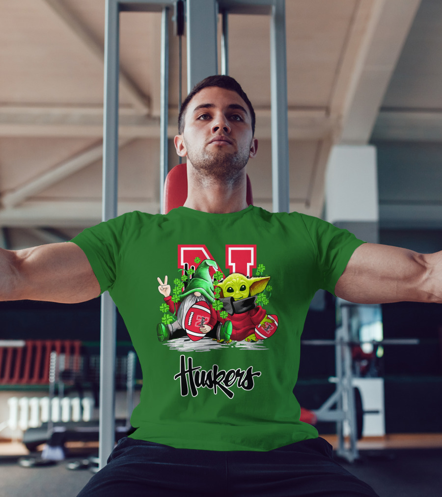 Huskers Nebraska Cornhuskers Football Saint Patrick's Day Green Character Football Image T-Shirt