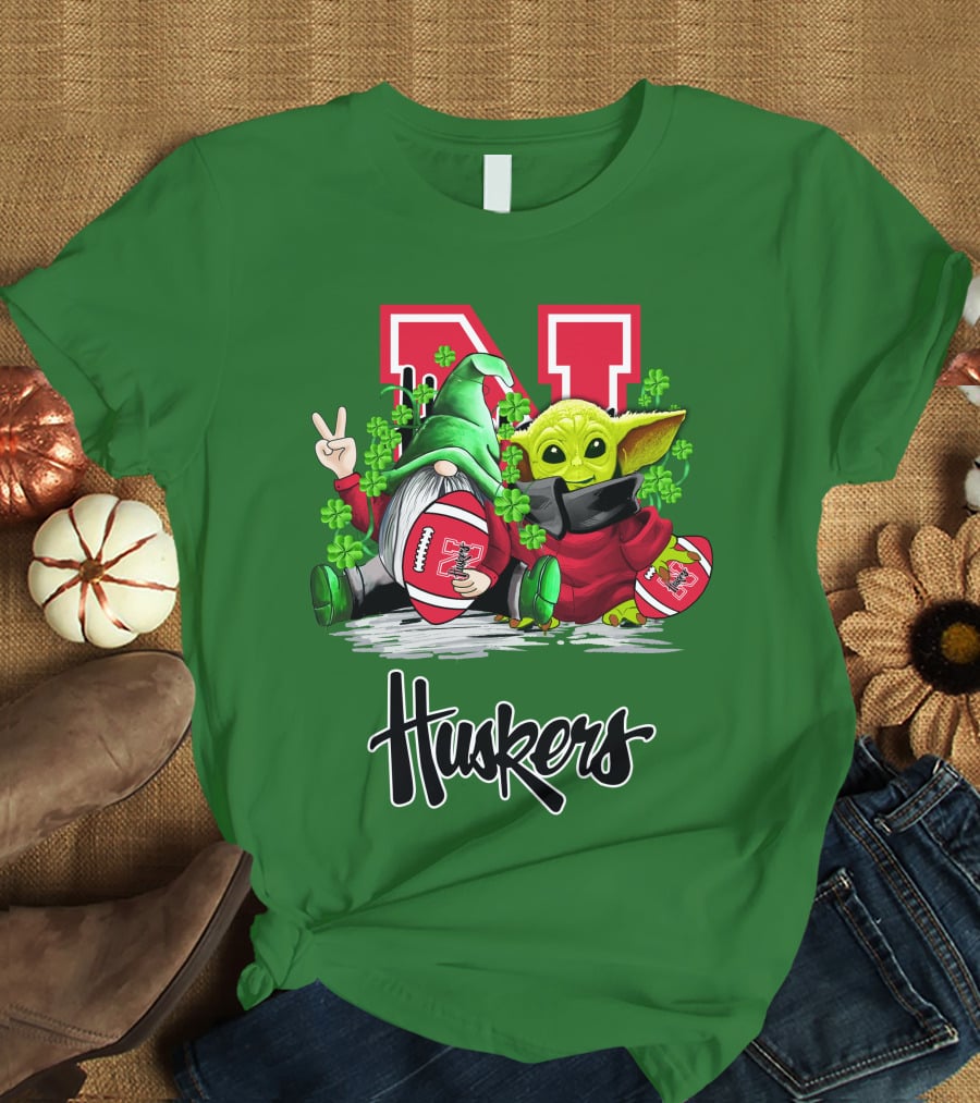 Huskers Nebraska Cornhuskers Football Saint Patrick's Day Green Character Football Image T-Shirt