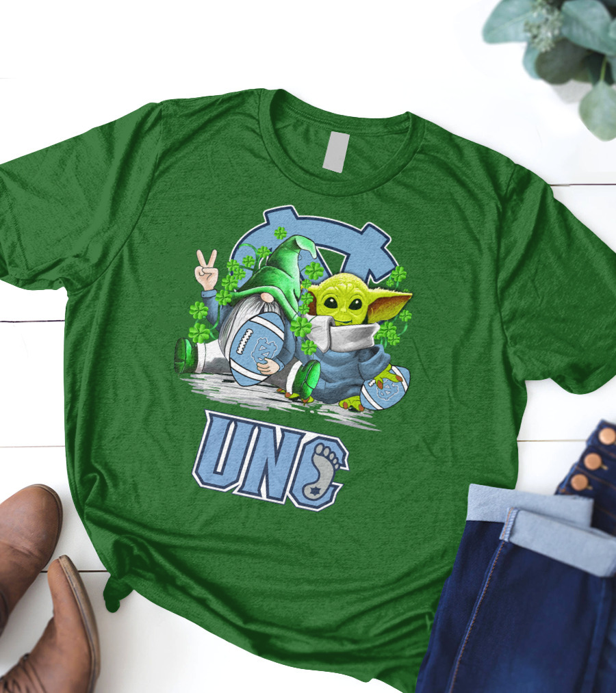 UNC Tar Heels St. Patrick's Day Football Yoda Gnome Clover T-Shirt