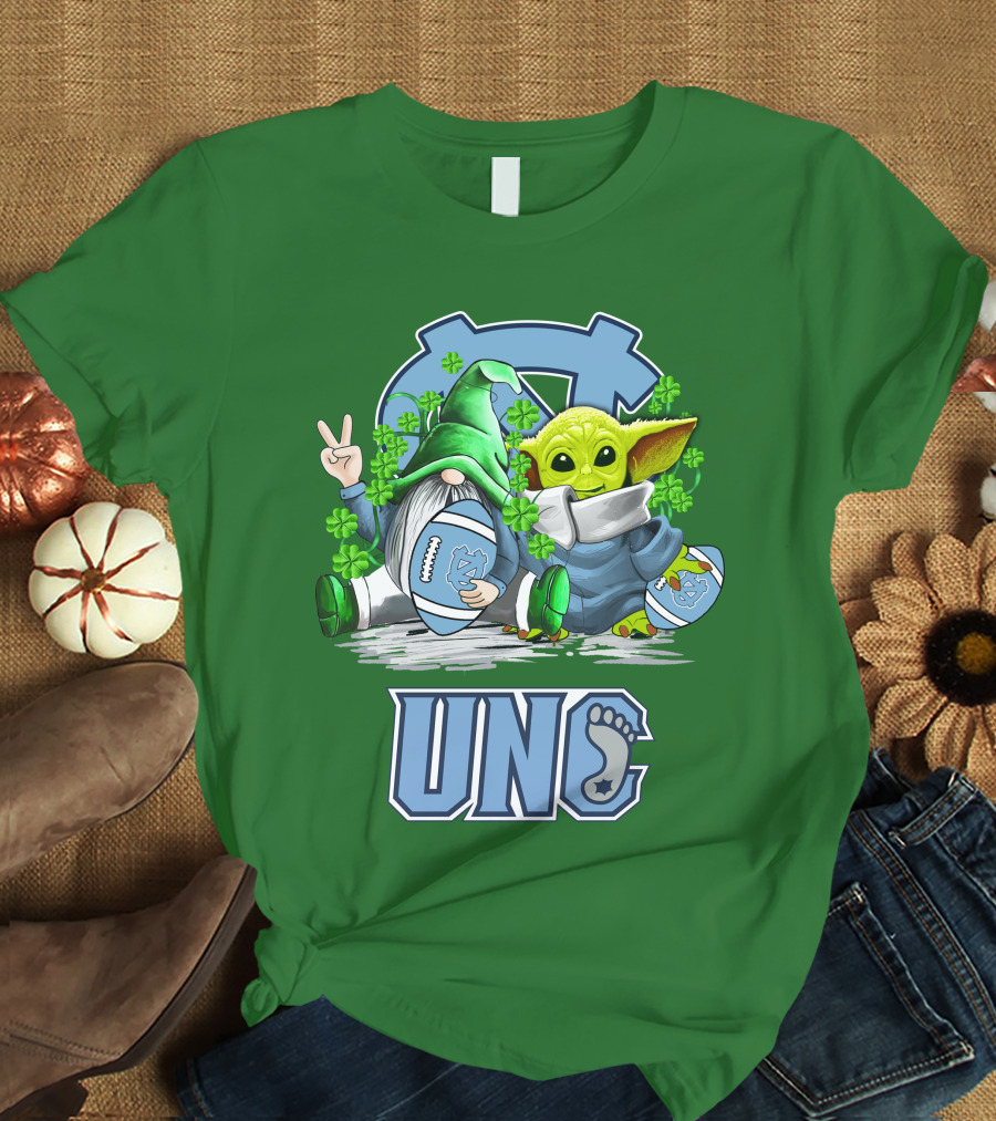 UNC Tar Heels St. Patrick's Day Football Yoda Gnome Clover T-Shirt