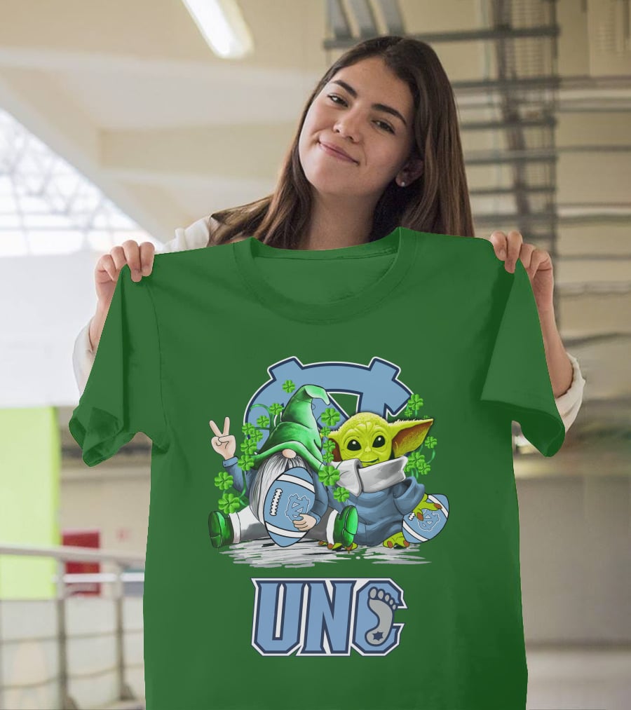 UNC Tar Heels St. Patrick's Day Football Yoda Gnome Clover T-Shirt