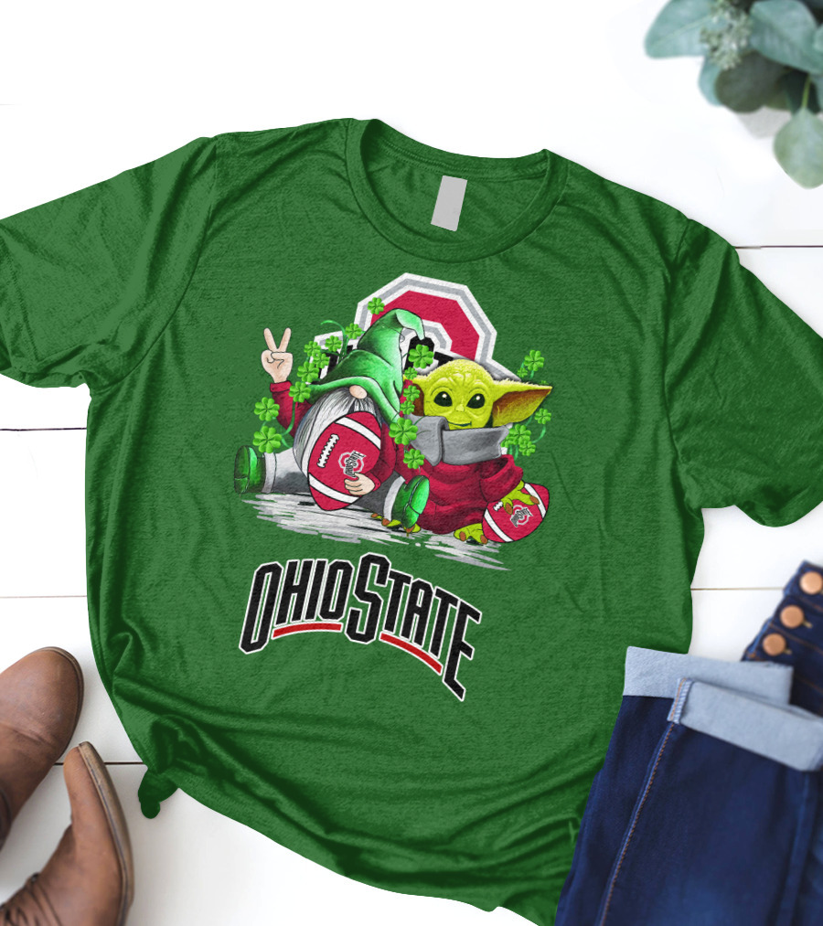 Ohio State Buckeyes Football St. Patrick’s Day Gnome And Yoda With Shamrocks T-Shirt