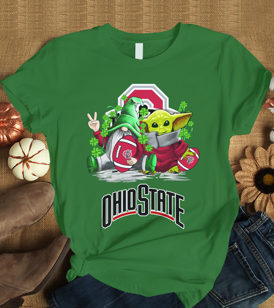 Ohio State Buckeyes Football St. Patrick’s Day Gnome And Yoda With Shamrocks T-Shirt