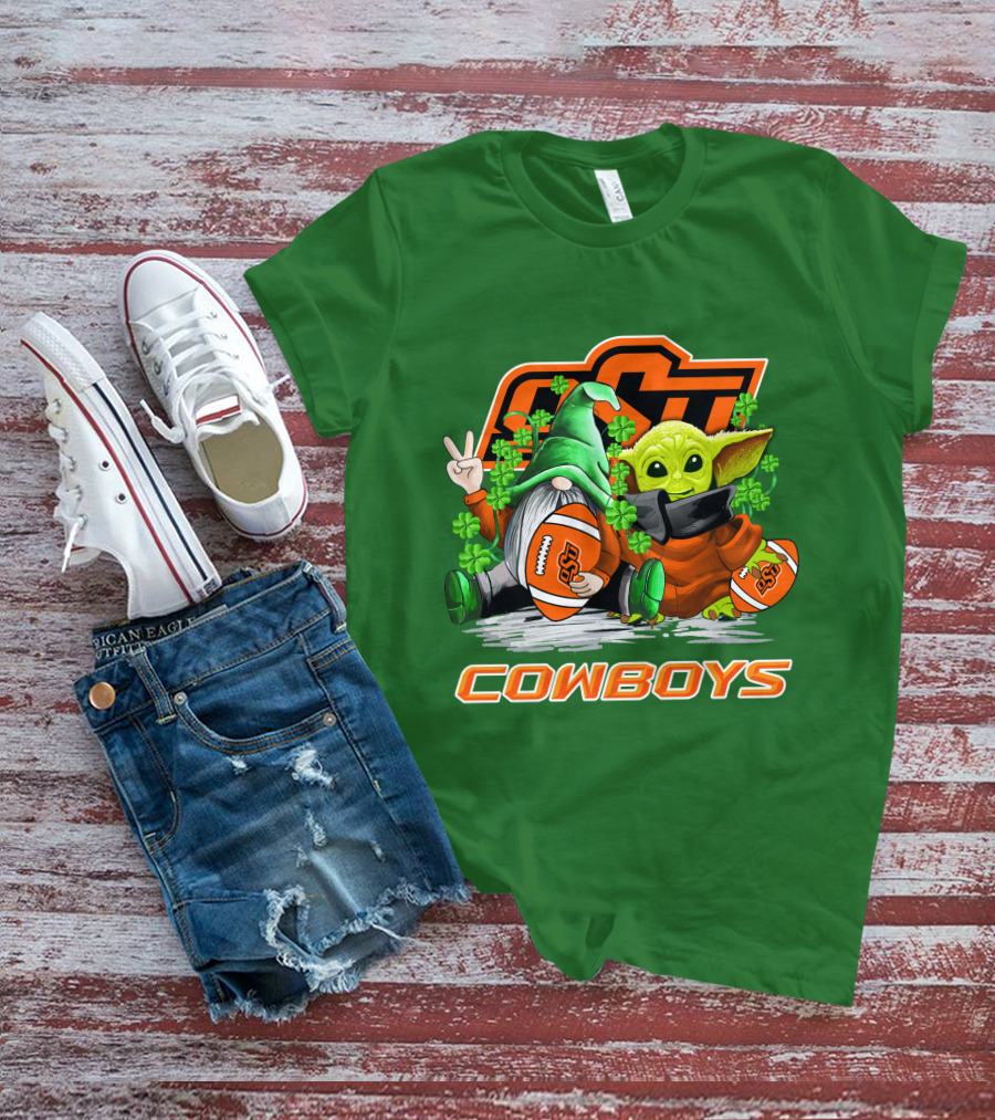 Oklahoma State Cowboys Football St. Patrick’s Day Yoda And Gnome T-Shirt