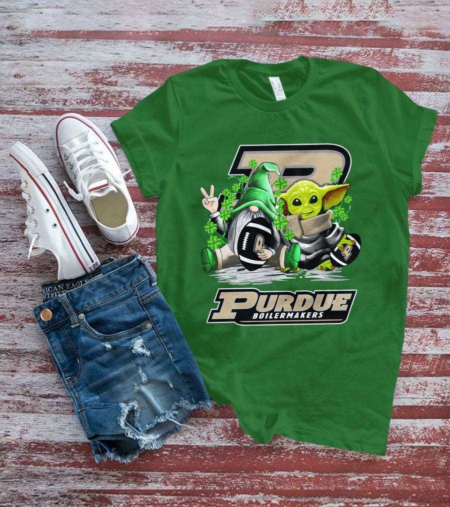 Purdue Boilermakers St. Patrick's Day Football With Gnome And Baby Alien T-Shirt