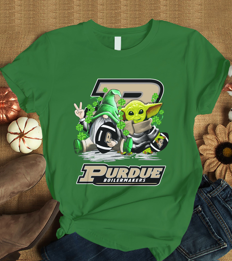 Purdue Boilermakers St. Patrick's Day Football With Gnome And Baby Alien T-Shirt