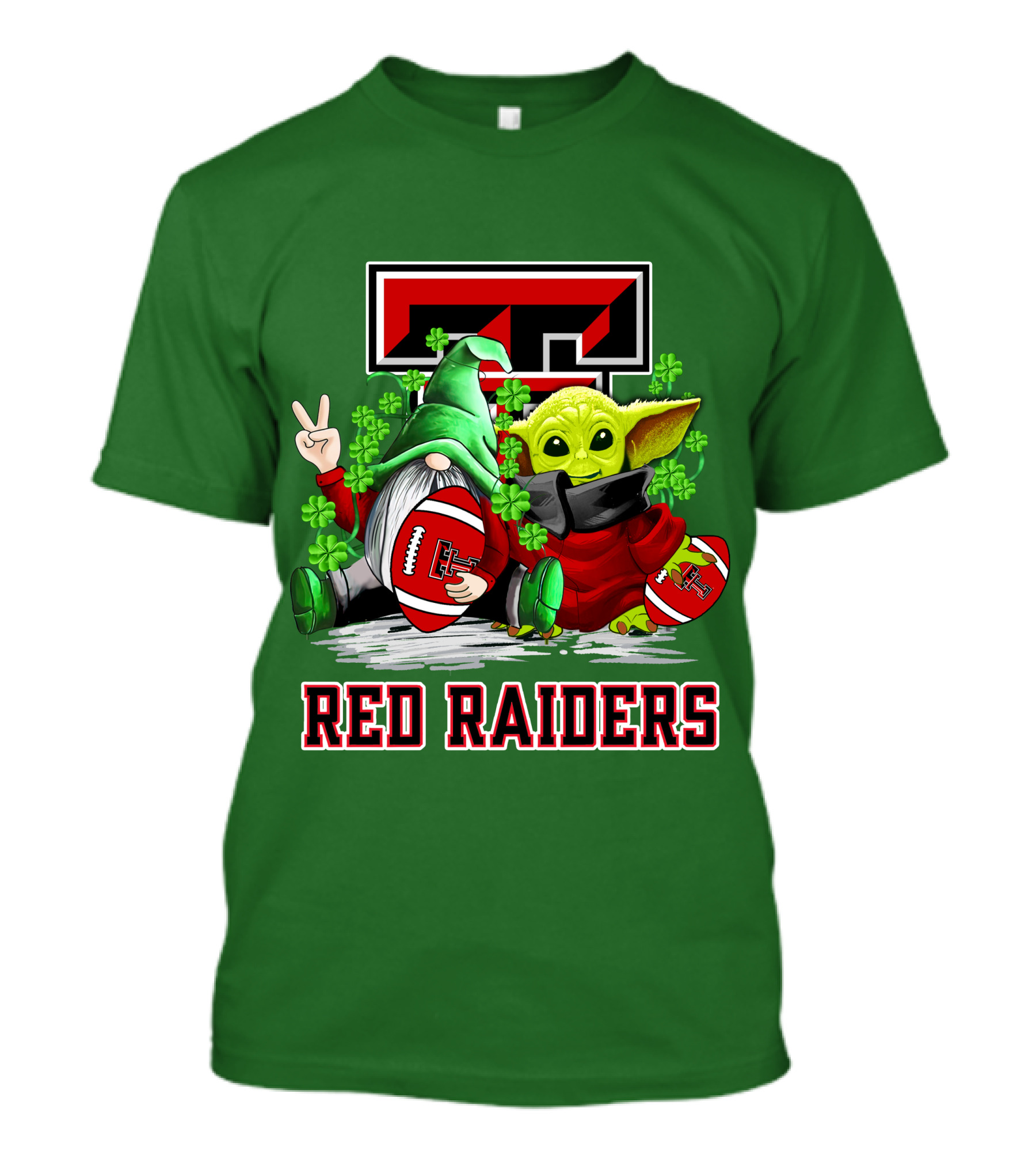 Texas Tech Red Raiders St. Patrick’s Day Football Gnome And Baby Alien With Shamrocks T-Shirt