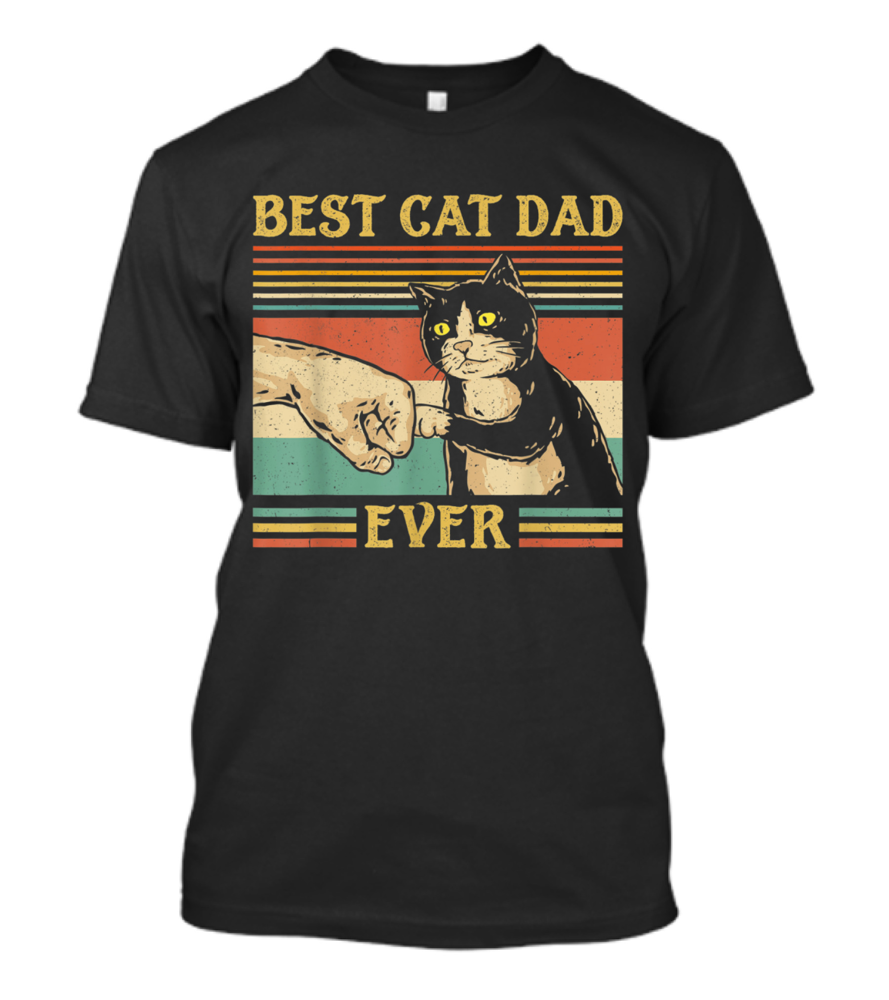 Best Cat Dad Ever Vintage Fist Bump Retro Stripes T-Shirt