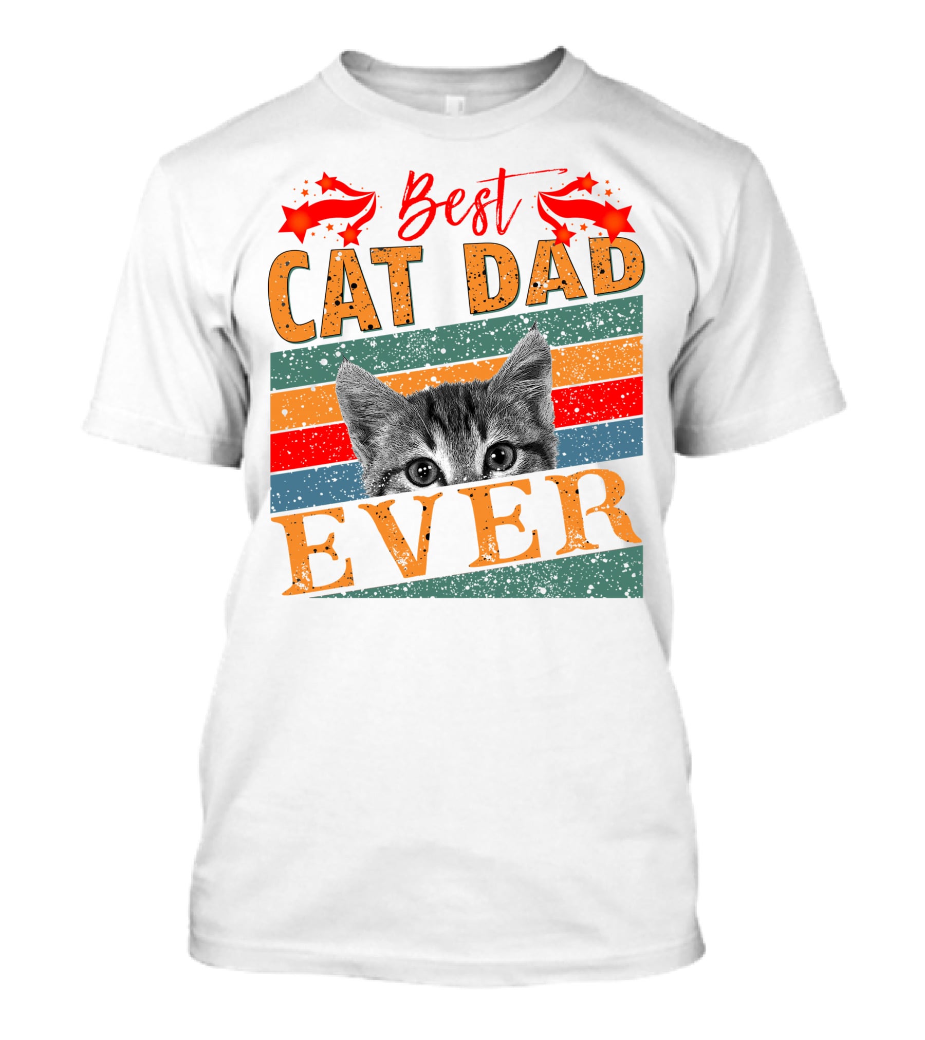 Best Cat Dad Ever Retro Stripes And Stars Kitten T-Shirt