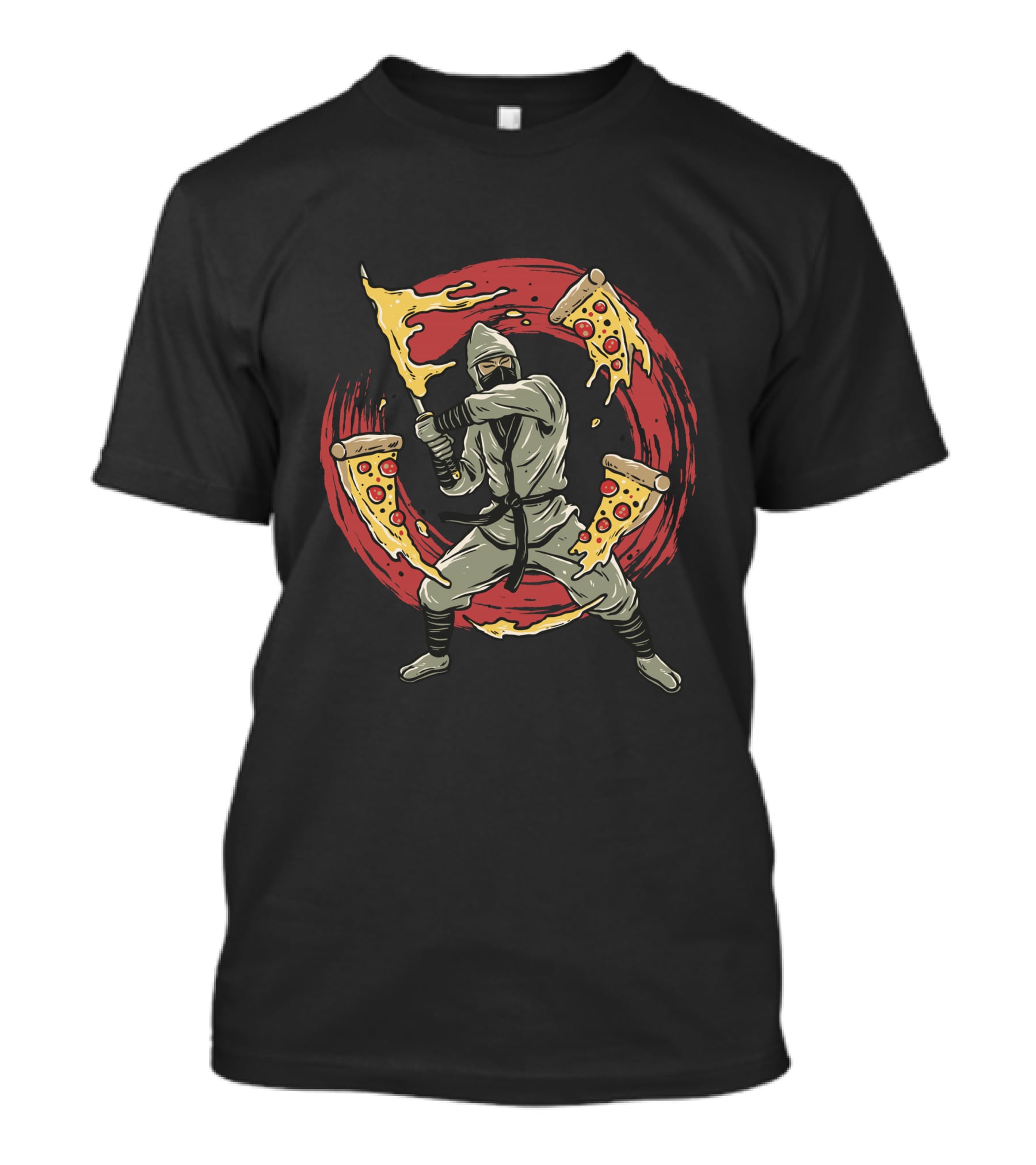 Ninja Warrior With Pizza Slices In Red Circle Duo Combat T-Shirt