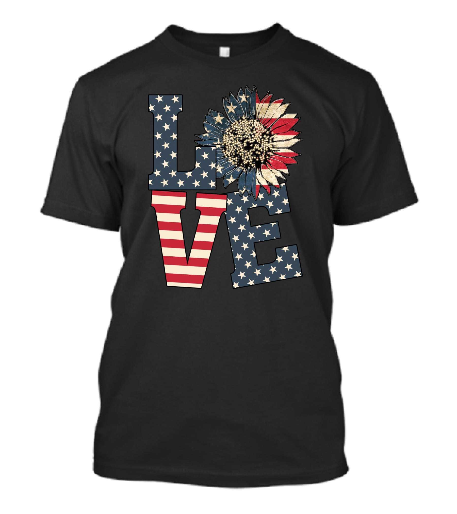 Sunflower Love American Flag Stars And Stripes Flower T-Shirt