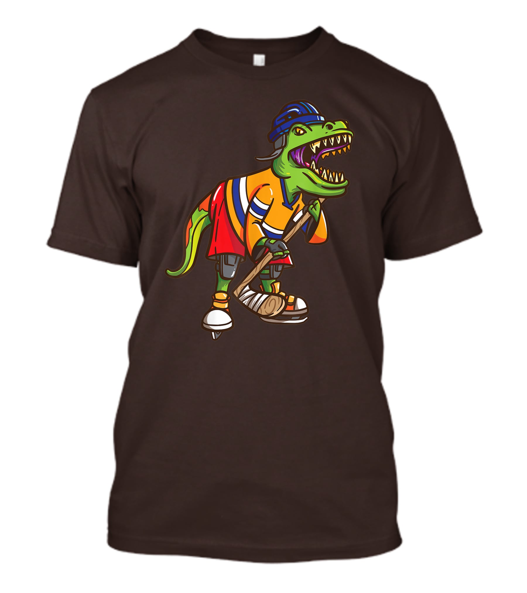 Roller Skates Hockey Dinosaur In Uniform With Stick And Helmet T-Shirt