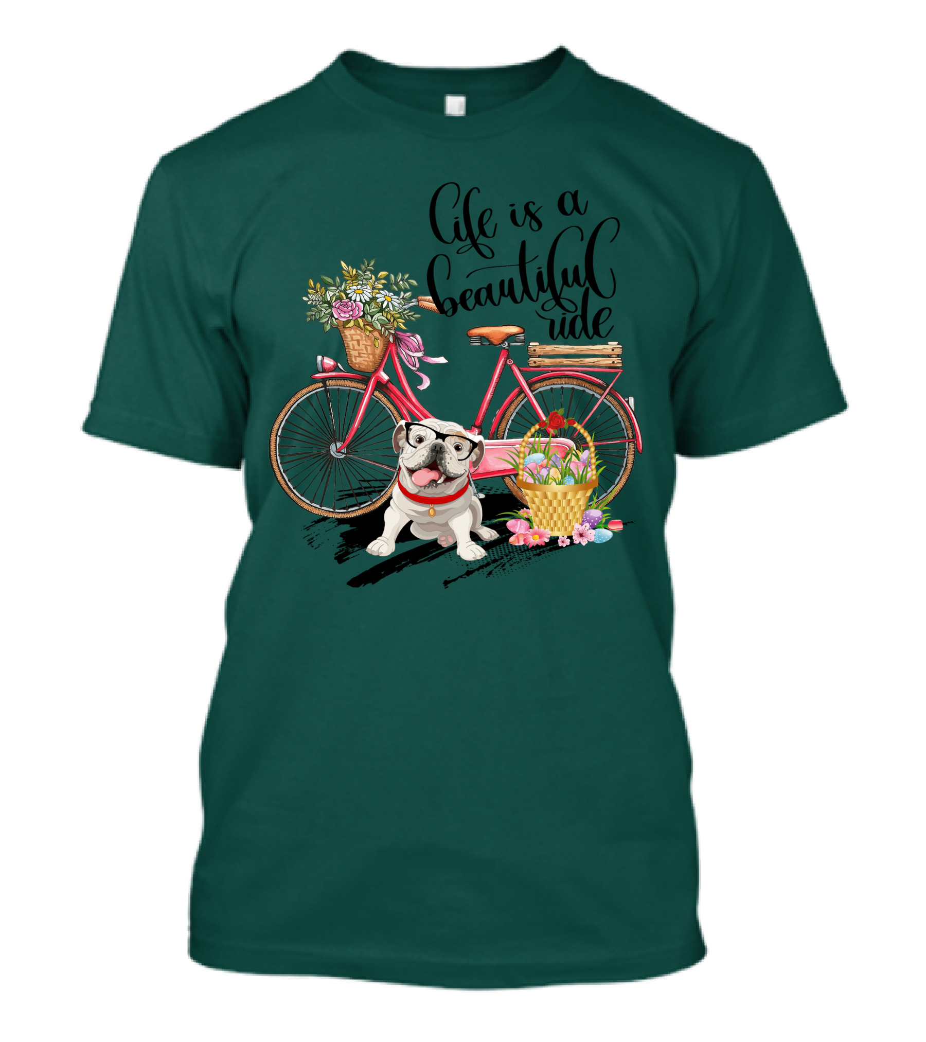 Life Is A Beautiful Ride Bicycle Bulldog Flowers T-Shirt