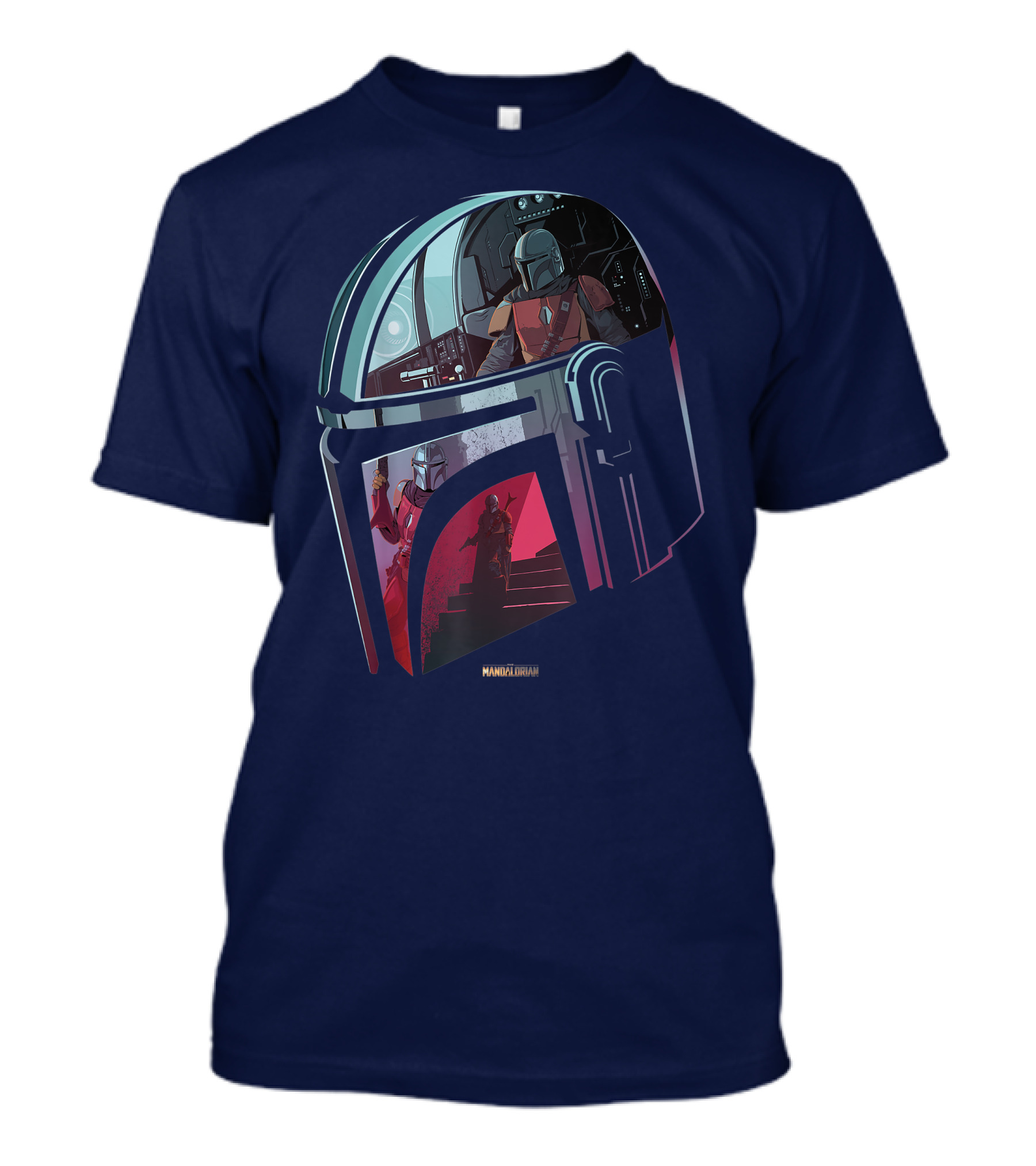 Star Wars The Mandalorian Helmet Spaceship Interior Stairs Scene T-Shirt