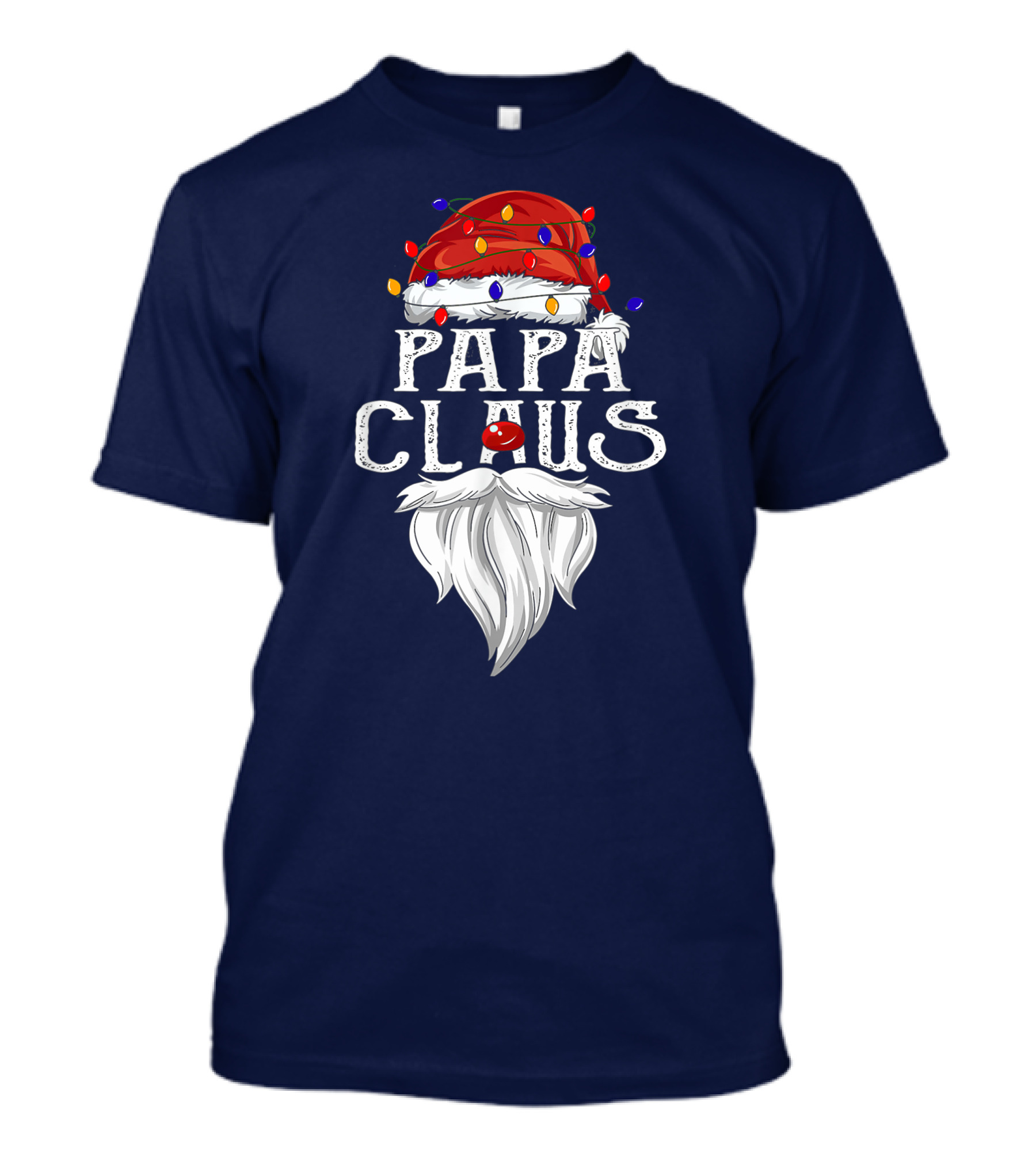 Papa Claus Santa Hat Beard Christmas Lights T-Shirt