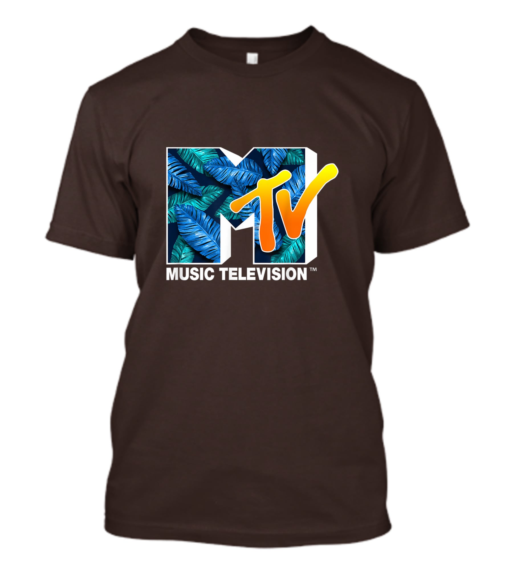 MTV Music Television Blue Green Tropical Leaf Fill T-Shirt