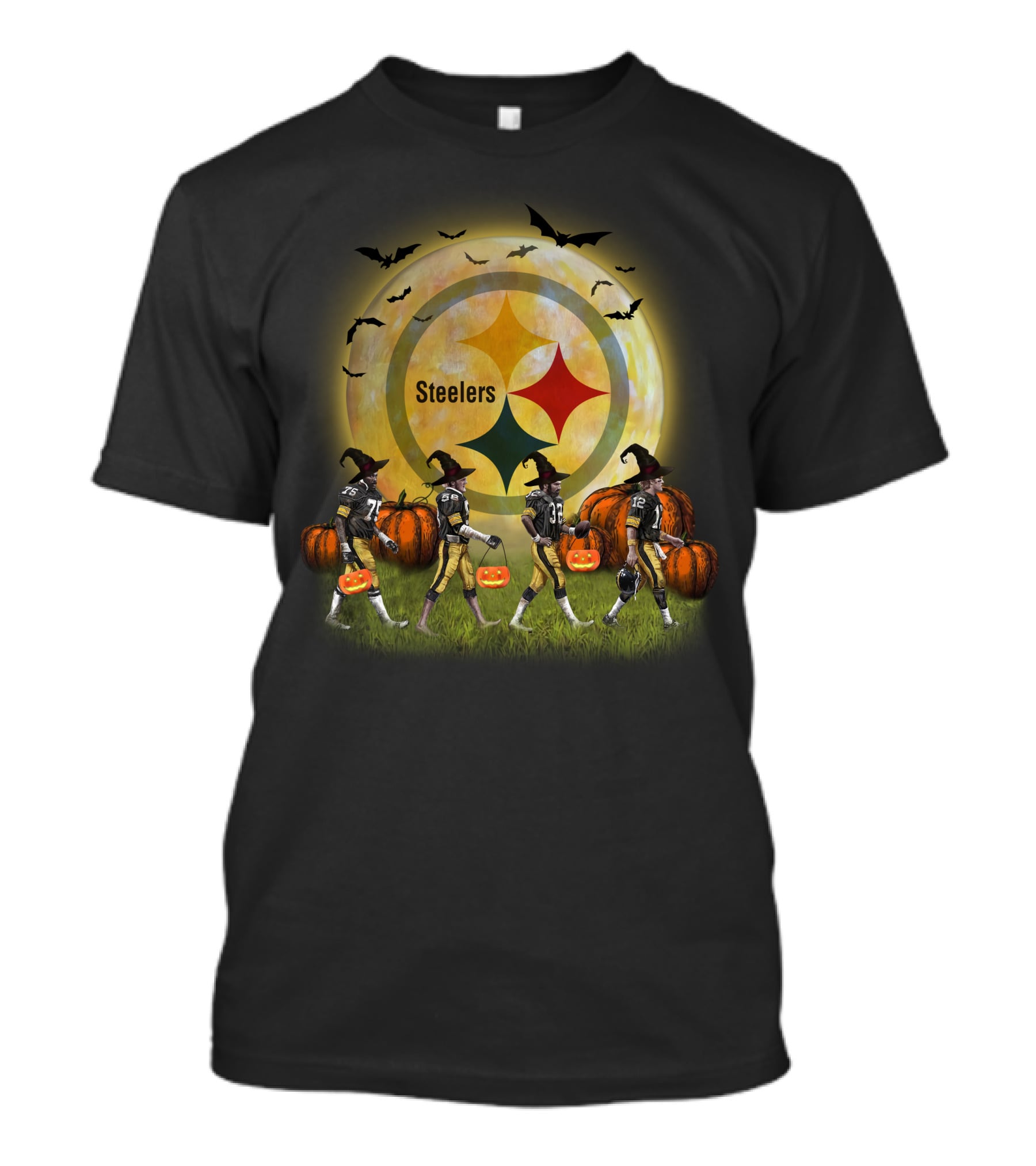 Pittsburgh Steelers Halloween Witch Moon Pumpkin Bats Football Players T-Shirt