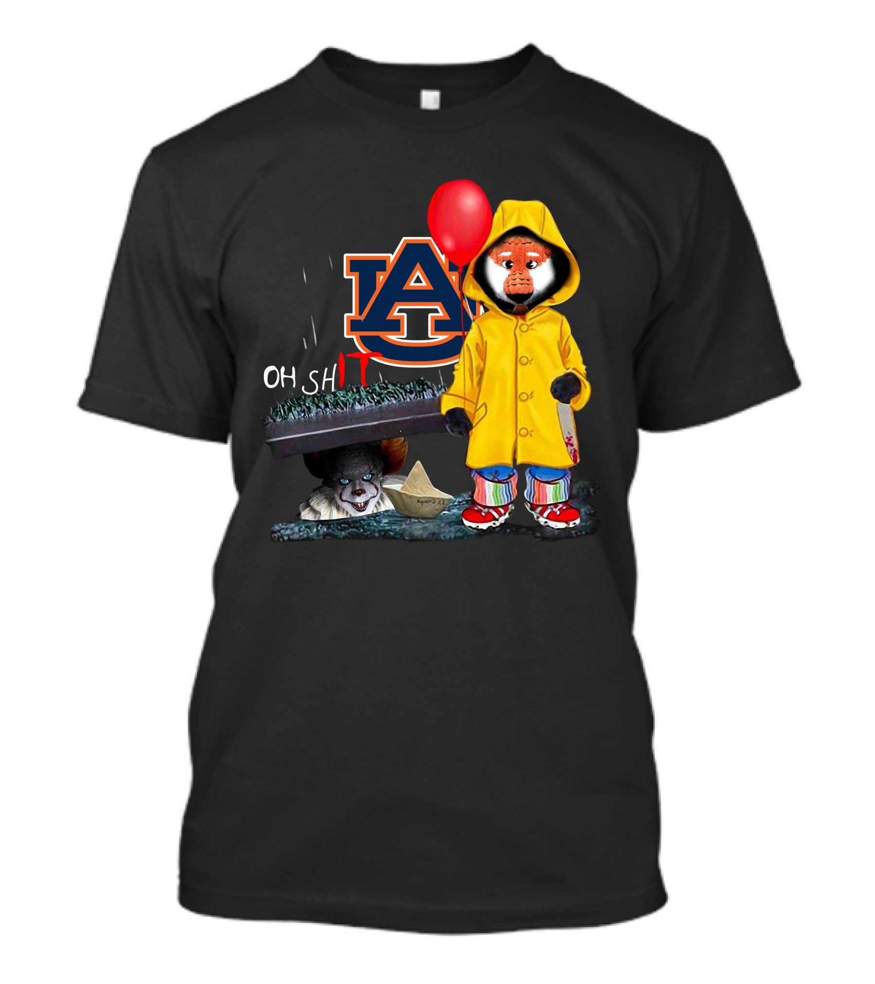 Auburn Tigers IT Parody Pennywise Raincoat Red Balloon Horror Crossover T-Shirt