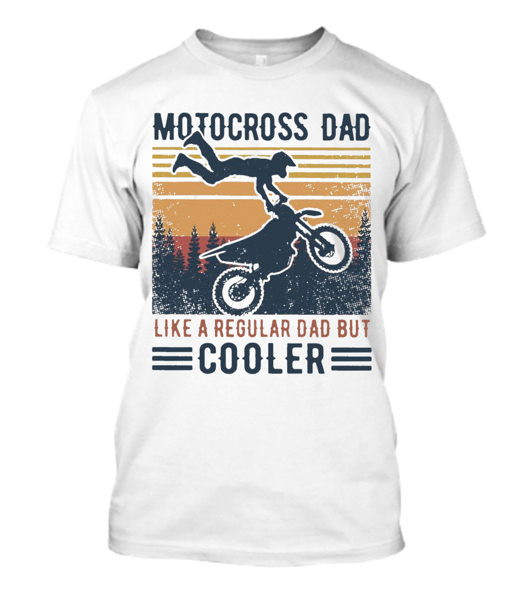 Motocross Dad Like A Regular Dad But Cooler Vintage Sunset Forest Scene T-Shirt